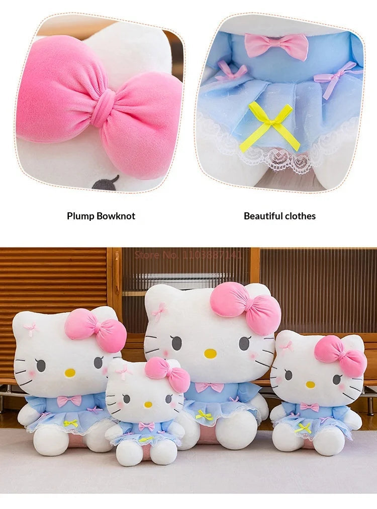 New Style Hello Kitty Plush Toy Big Pink Bow Blue Lace Dress Stuffed Doll Soft Plushie For Kids Girls Birthday Gift Room Decor My Store