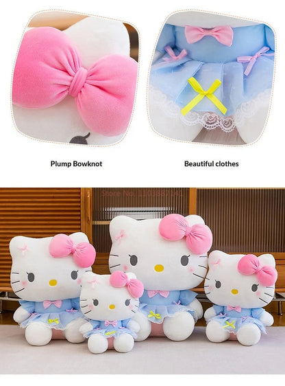 New Style Hello Kitty Plush Toy Big Pink Bow Blue Lace Dress Stuffed Doll Soft Plushie For Kids Girls Birthday Gift Room Decor My Store