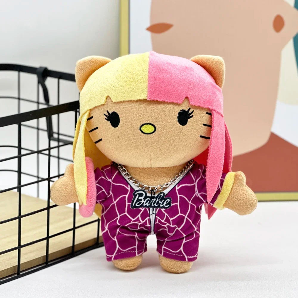 Hello Kitty Nicki Minaj Yellow Pink Hair Plush Doll Cute Clothing Figure Stuffed Toys Cute Boys Girls Birthday Gift 22cm My Store