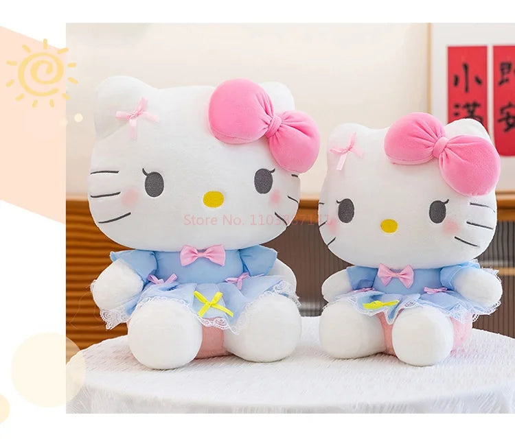 New Style Hello Kitty Plush Toy Big Pink Bow Blue Lace Dress Stuffed Doll Soft Plushie For Kids Girls Birthday Gift Room Decor My Store