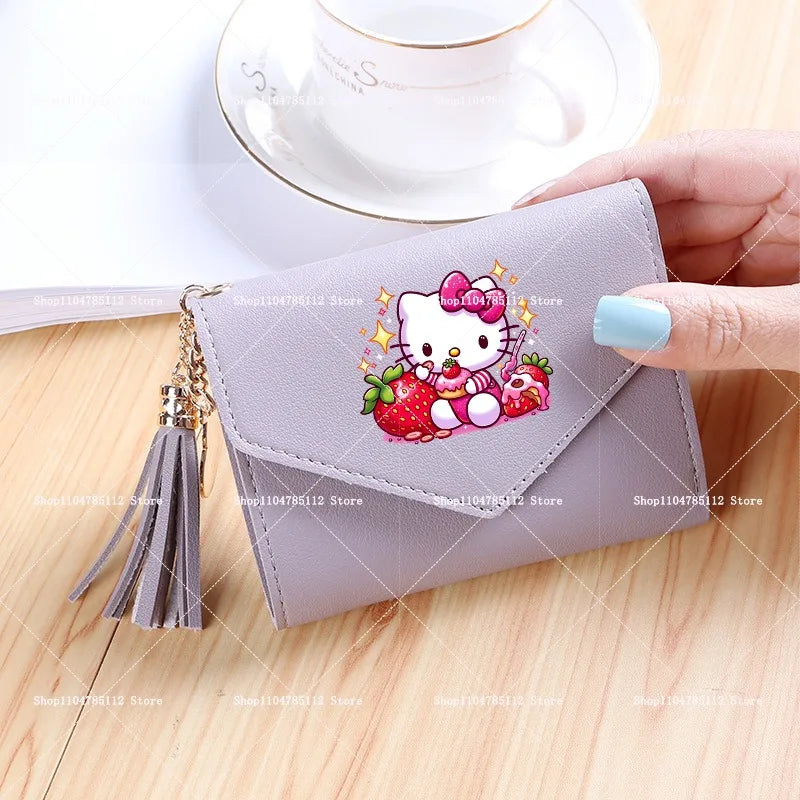 Hello Kitty Wallet PU Lychee Pattern Women Wallets Anime Cartoon New Clutch Money Pouch Trend Fashion Multifunctional Purse Gift My Store