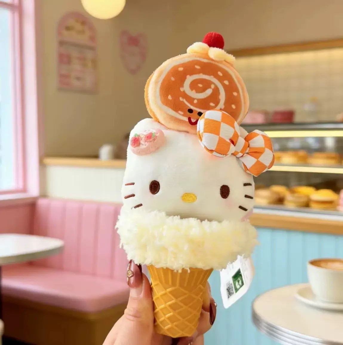 Anime Hello Kitty cosplay ice cream cone shape cartoon plush doll keychain PP cotton stuffed doll kawaii pendant gift My Store