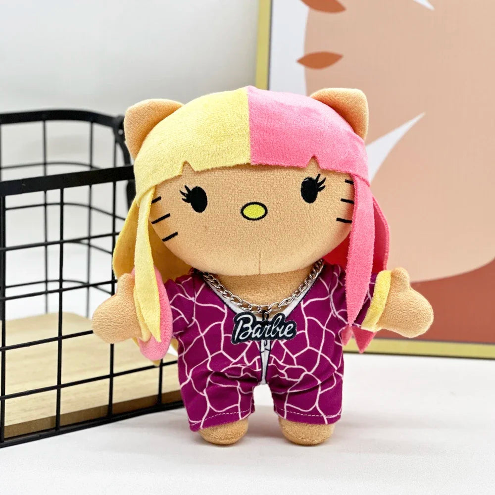 Hello Kitty Nicki Minaj Yellow Pink Hair Plush Doll Cute Clothing Figure Stuffed Toys Cute Boys Girls Birthday Gift 22cm My Store