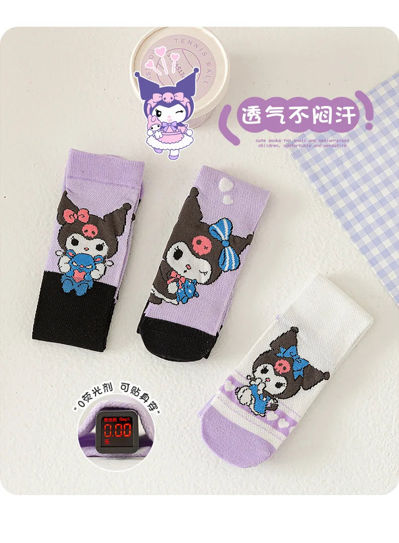 3 Pairs Spring and Summer Cartoon Anime Hello Kitty Pattern Girls Over knee Socks Cotton Comfortable and Soft Casual Girls Socks My Store