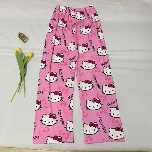 [Hello Kitty Pajama Pants] 3pcs Sanrio Hello Kitty Women's Pajama Pants | Anime Cartoon Couple Sleepwear Trousers, Leisure Home My Store