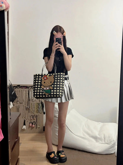 New Hello Kitty Handheld Woven Bag Fashion High Quality Girls' Beach Bag Cartoon Large Capacity Multifunctional Women's Handbag My Store