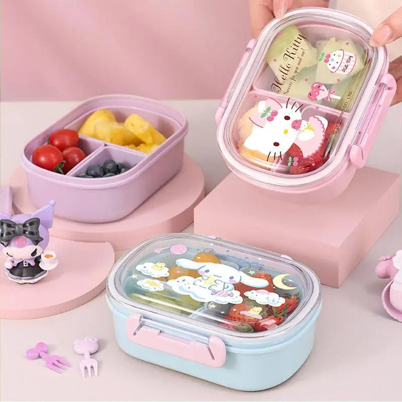 580Ml Sanrio Bento Box Kawaii Hello Kitty Cinnamoroll Kuromi Large Capacity Student Portable Separated Fruit Preservation Box My Store