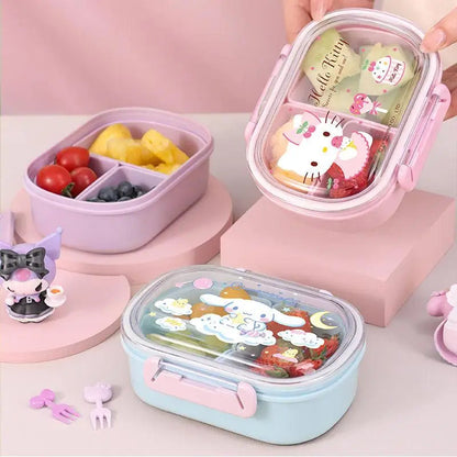 580Ml Sanrio Bento Box Kawaii Hello Kitty Cinnamoroll Kuromi Large Capacity Student Portable Separated Fruit Preservation Box My Store