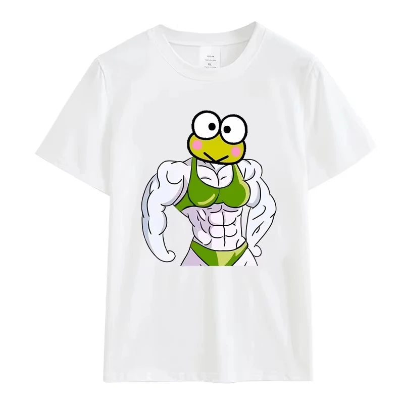 Summer Black and White Hello Kitty and Friends Pattern T-Shirt  Anime Cinnamon Roll Muscle Print Cartoon Top Cotton Short Sleeve My Store