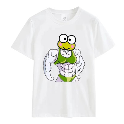 Summer Black and White Hello Kitty and Friends Pattern T-Shirt  Anime Cinnamon Roll Muscle Print Cartoon Top Cotton Short Sleeve My Store
