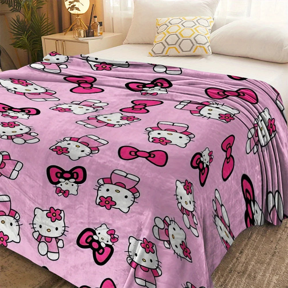 1pc Sanrio Hello Kitty Flannel Blanket - 2D Print, Soft Throw for Bedroom Living Room Camping, Perfect Festival Birthday Gift My Store