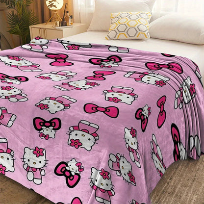 1pc Sanrio Hello Kitty Flannel Blanket - 2D Print, Soft Throw for Bedroom Living Room Camping, Perfect Festival Birthday Gift My Store
