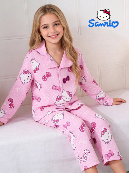Sanrio Spring/Autumn Girls' Home Clothes, Hello Kitty Long Sleeve Top/Pants, Casual Pajamas/Sleepwear Suitable for Home Wear My Store