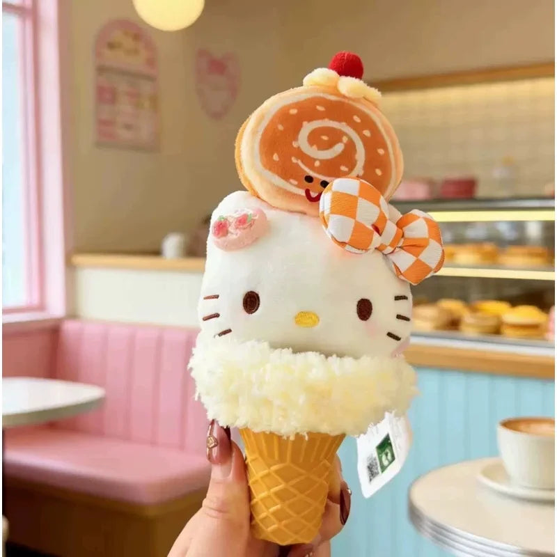 Anime Hello Kitty cosplay ice cream cone shape cartoon plush doll keychain PP cotton stuffed doll kawaii pendant gift My Store