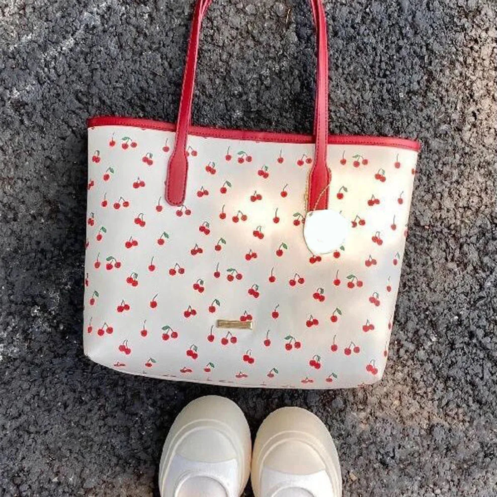 Fashion Cherry Tote Bag Popular Cute Cartoon Women Shoulder Bag New Trend Large Capacity Commuter Bag Student Laptop Bag Handbag My Store