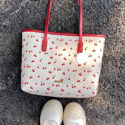 Fashion Cherry Tote Bag Popular Cute Cartoon Women Shoulder Bag New Trend Large Capacity Commuter Bag Student Laptop Bag Handbag My Store