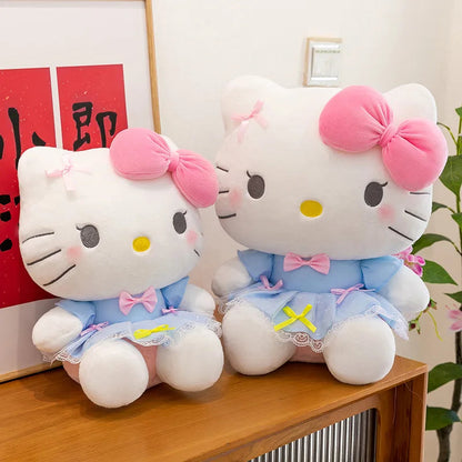 New Style Hello Kitty Plush Toy Big Pink Bow Blue Lace Dress Stuffed Doll Soft Plushie For Kids Girls Birthday Gift Room Decor My Store