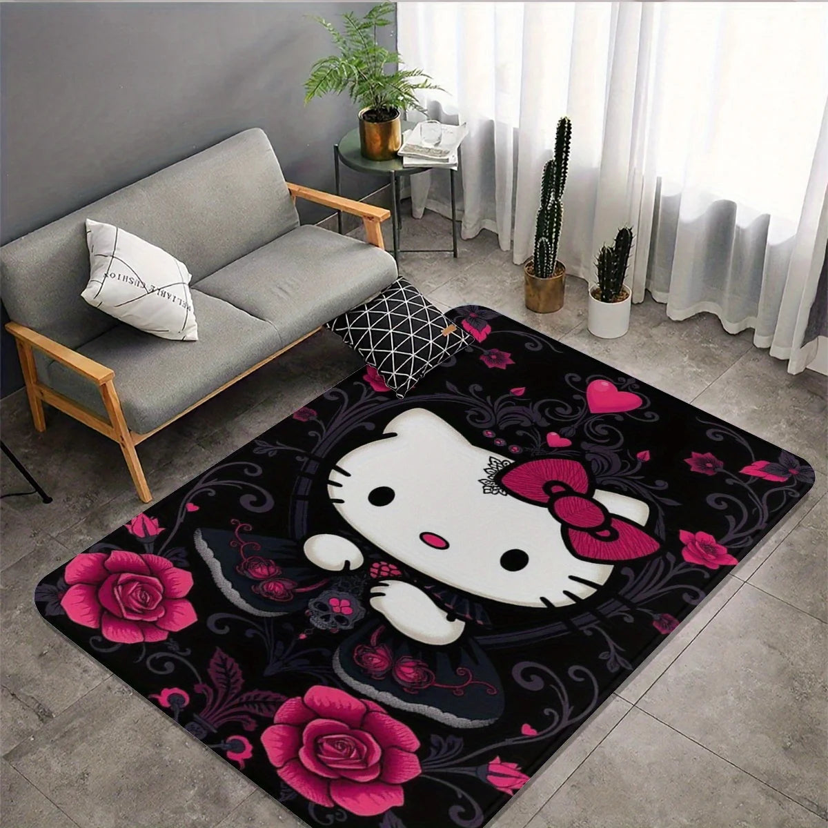 1pc of Sanrio Hello Kitty Plush Rug - Washable, Cartoon-Style Mat Suitable for Bedroom And Living Room Decor, Featuring Pink R My Store