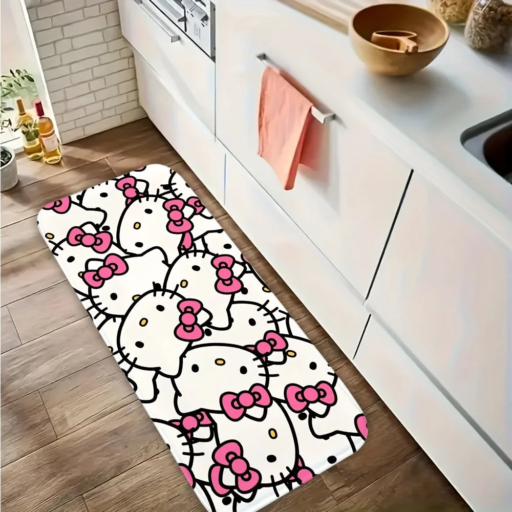 For Hello Kitty & Melody Cartoon Character Washable Flannel Rug - Non-Slip, Cute Pattern for Door Mat, Living Room, Bedroom, B My Store