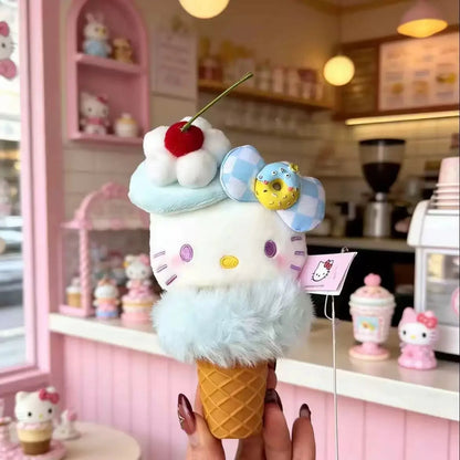Anime Hello Kitty cosplay ice cream cone shape cartoon plush doll keychain PP cotton stuffed doll kawaii pendant gift My Store