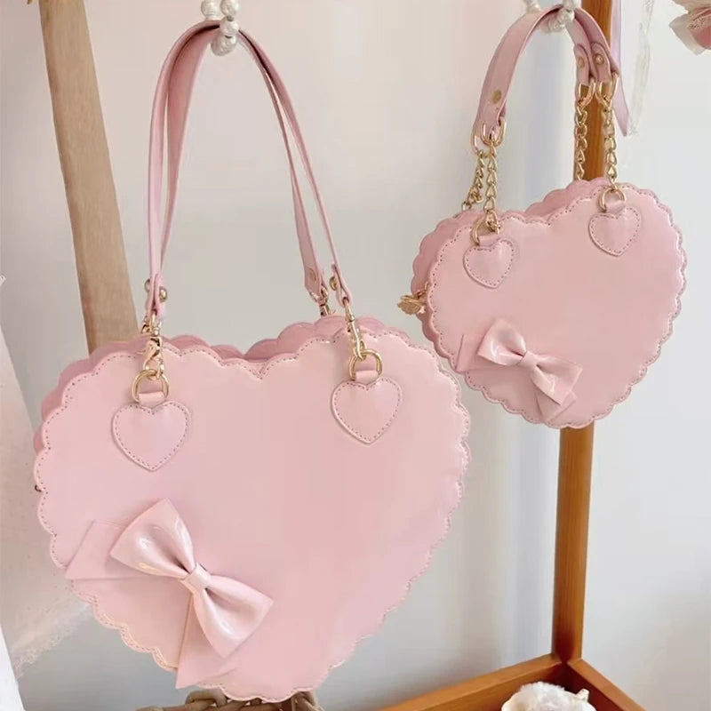 Japanese Lolita Handbag Bow-knot Cookie Heart-shaped Shoulder Bag Highquality Pu Zipper Wallet Brand Design Simple Crossbody Bag My Store