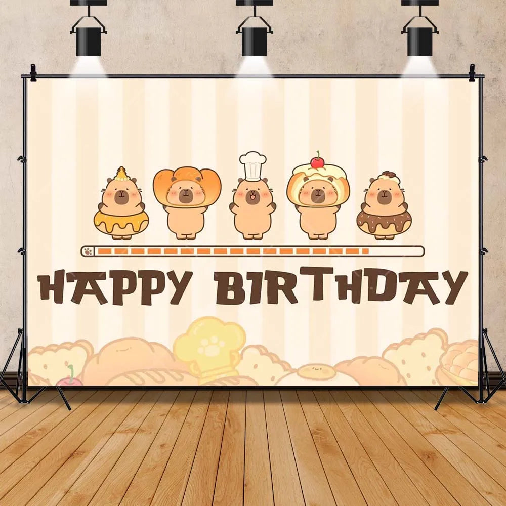 Cartoon cute capybara good luck photography background customizable children's first birthday decoration photo studiophoto props My Store