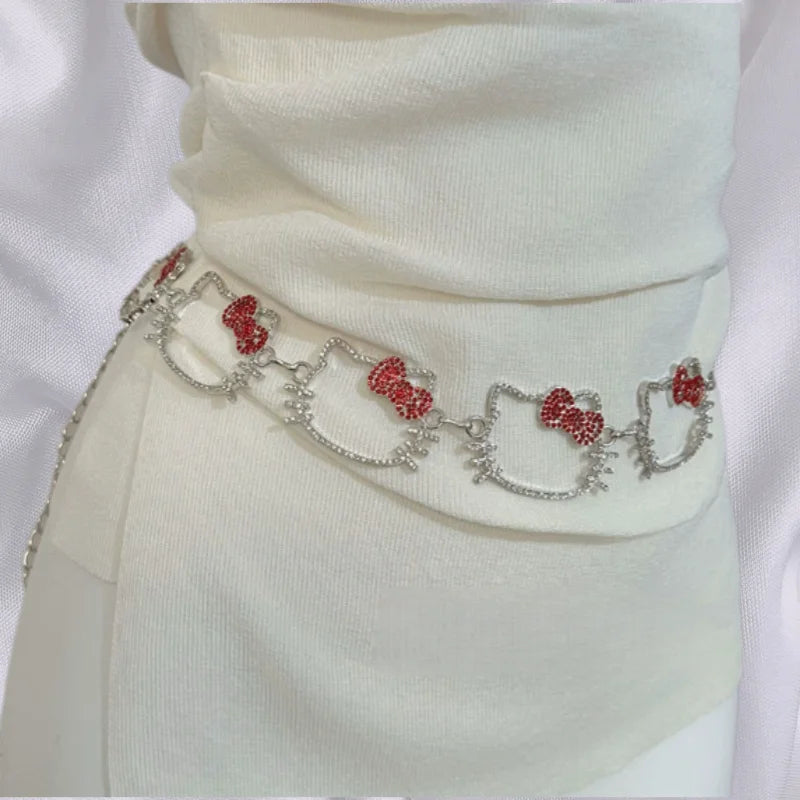 Y2K Cartoon Pattern Hello Kitty Metal Full Diamond Waist Chain Sexy Belt Sweater Chain Girls Clothing Accessories Special Gift My Store
