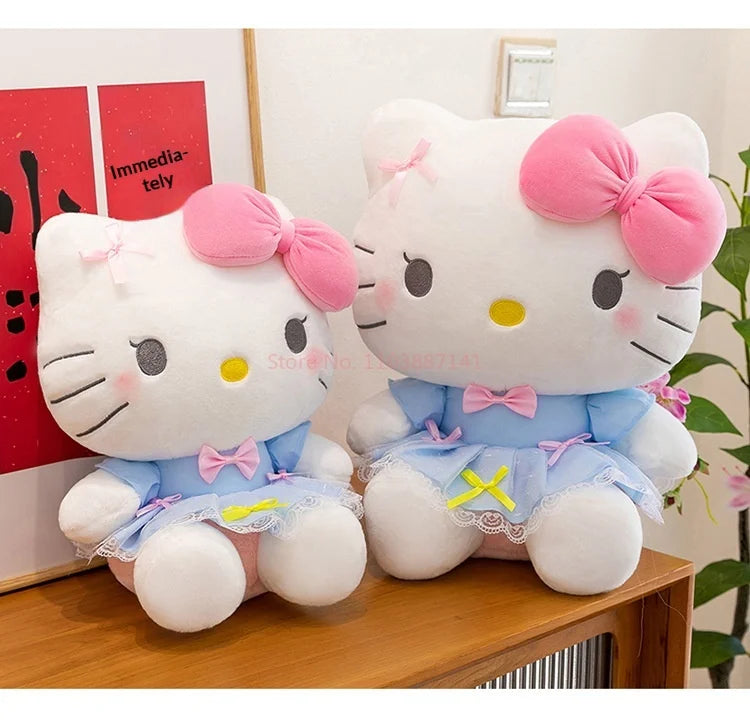 New Style Hello Kitty Plush Toy Big Pink Bow Blue Lace Dress Stuffed Doll Soft Plushie For Kids Girls Birthday Gift Room Decor My Store