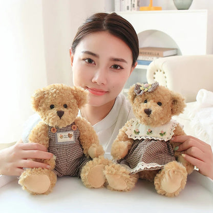2pcs/lot 26cm Lovely Couple Teddy Bear Peluche Toys Kawaii Dress Bear Dolls Stuffed Soft Toy for Girls Baby Girlfriend Gifts My Store