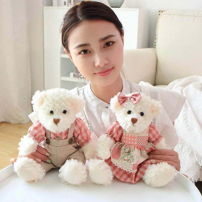 2pcs/lot 26cm Lovely Couple Teddy Bear Peluche Toys Kawaii Dress Bear Dolls Stuffed Soft Toy for Girls Baby Girlfriend Gifts My Store