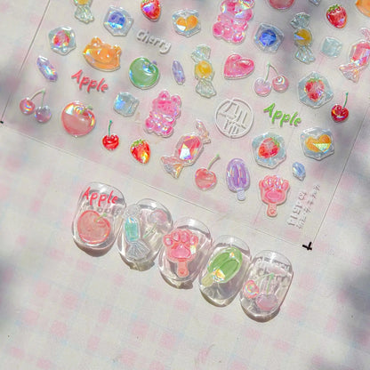 Balloon Puppy Jelly 5D Nail Art Stickers 3D Cute Love Bows Cherry Adhesive Nail Stickers Manicure Decals DIY Nail Accessories My Store
