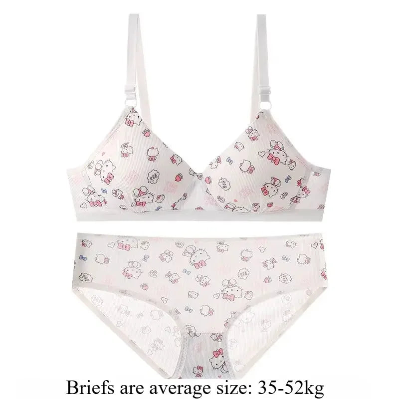 Kawaii Hello Kitty Lingerie Set Cartoon Bra Briefs Women Underwear Soft Comfortable Breathable Wireless Push Up Bra Girl Panties My Store
