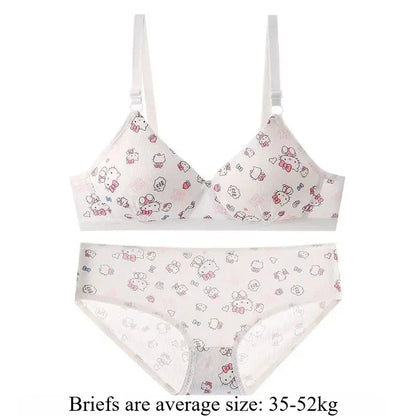 Kawaii Hello Kitty Lingerie Set Cartoon Bra Briefs Women Underwear Soft Comfortable Breathable Wireless Push Up Bra Girl Panties My Store