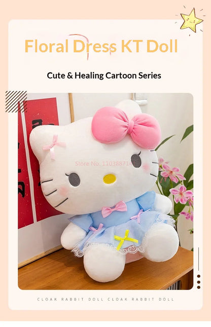 New Style Hello Kitty Plush Toy Big Pink Bow Blue Lace Dress Stuffed Doll Soft Plushie For Kids Girls Birthday Gift Room Decor My Store
