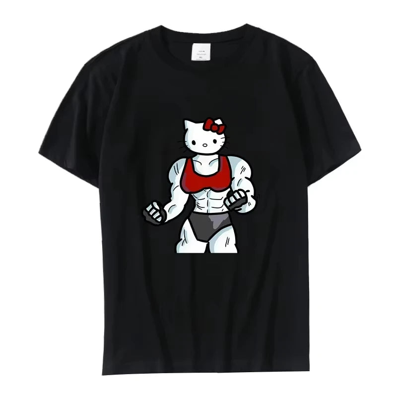 Summer Black and White Hello Kitty and Friends Pattern T-Shirt  Anime Cinnamon Roll Muscle Print Cartoon Top Cotton Short Sleeve My Store