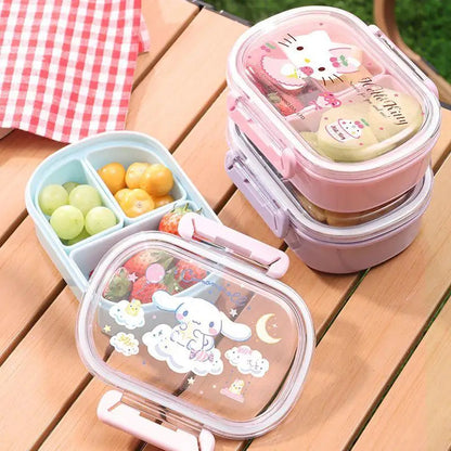 580Ml Sanrio Bento Box Kawaii Hello Kitty Cinnamoroll Kuromi Large Capacity Student Portable Separated Fruit Preservation Box My Store