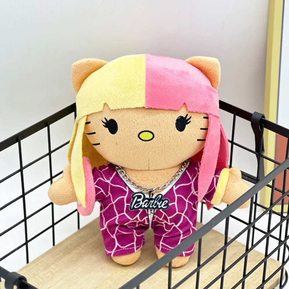 Hello Kitty Nicki Minaj Yellow Pink Hair Plush Doll Cute Clothing Figure Stuffed Toys Cute Boys Girls Birthday Gift 22cm My Store