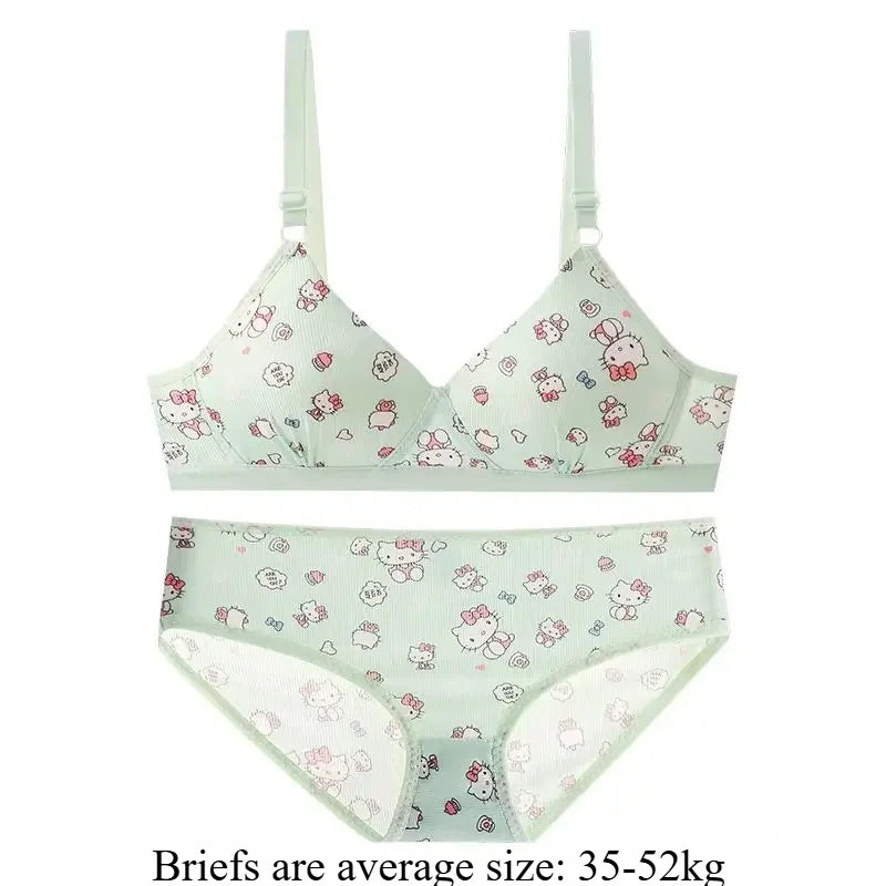 Kawaii Hello Kitty Lingerie Set Cartoon Bra Briefs Women Underwear Soft Comfortable Breathable Wireless Push Up Bra Girl Panties My Store