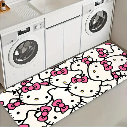 For Hello Kitty & Melody Cartoon Character Washable Flannel Rug - Non-Slip, Cute Pattern for Door Mat, Living Room, Bedroom, B My Store