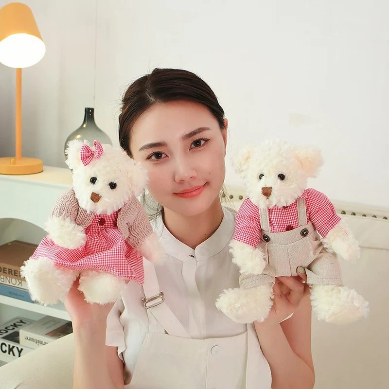 2pcs/lot 26cm Lovely Couple Teddy Bear Peluche Toys Kawaii Dress Bear Dolls Stuffed Soft Toy for Girls Baby Girlfriend Gifts My Store