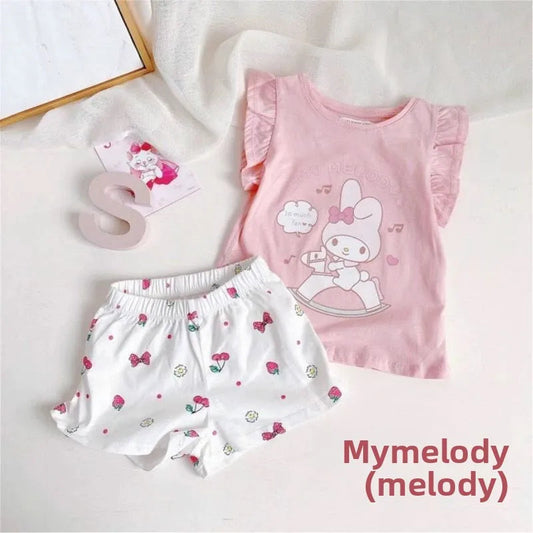 Sanrio Hello Kitty Summer new trendy girls cartoon 2PC fashion short-sleeved T-Shirt home clothes sweet suit children's clothing My Store