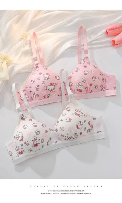 Kawaii Hello Kitty Lingerie Set Cartoon Bra Briefs Women Underwear Soft Comfortable Breathable Wireless Push Up Bra Girl Panties My Store