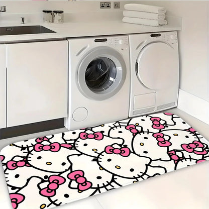For Hello Kitty & Melody Cartoon Character Washable Flannel Rug - Non-Slip, Cute Pattern for Door Mat, Living Room, Bedroom, B My Store