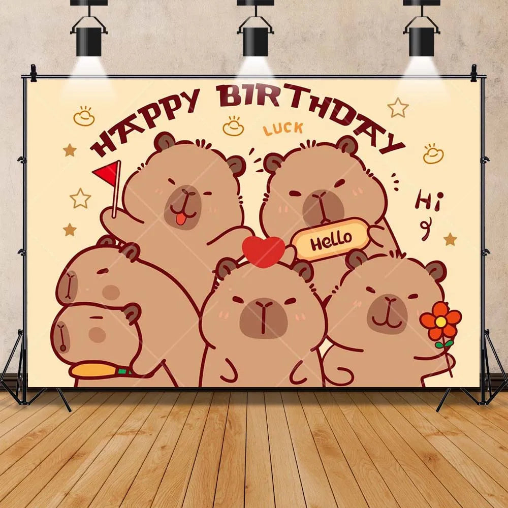 Cartoon cute capybara good luck photography background customizable children's first birthday decoration photo studiophoto props My Store