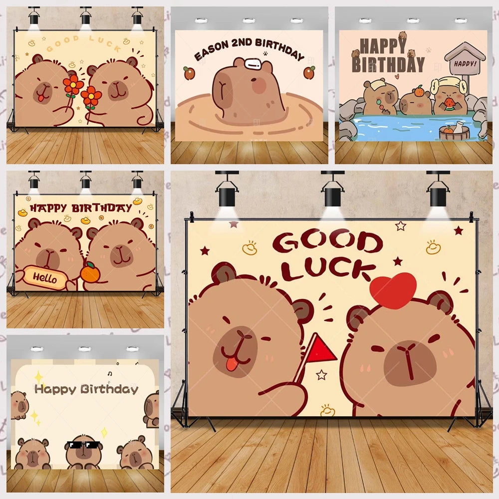 Cartoon cute capybara good luck photography background customizable children's first birthday decoration photo studiophoto props My Store