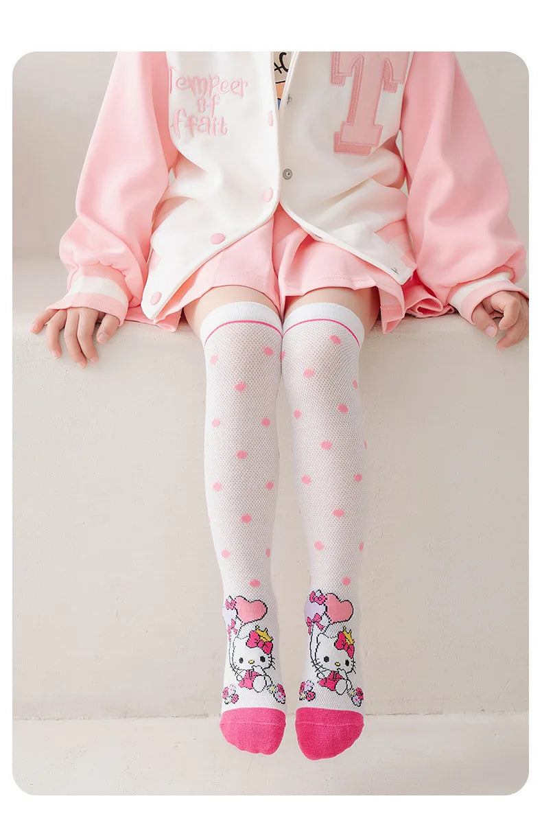 3 Pairs Spring and Summer Cartoon Anime Hello Kitty Pattern Girls Over knee Socks Cotton Comfortable and Soft Casual Girls Socks My Store