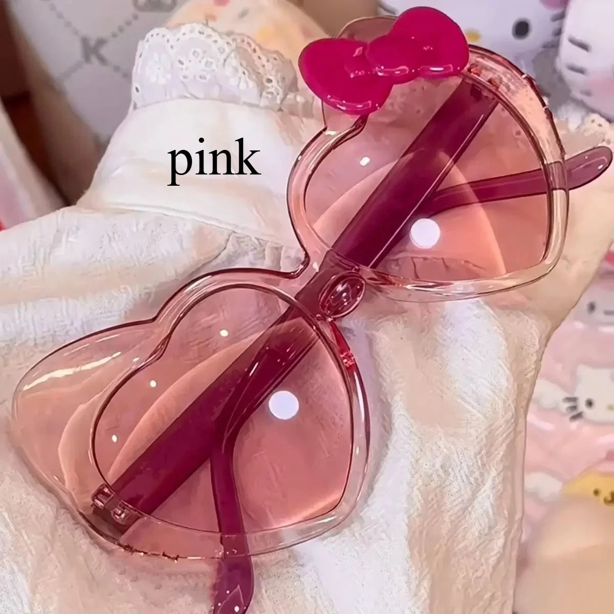 Hello Kitty Glasses Cute Cartoon Originality Peach Heart Modeling Sunglasses Fashion Delicate Trend Photography Accessories My Store