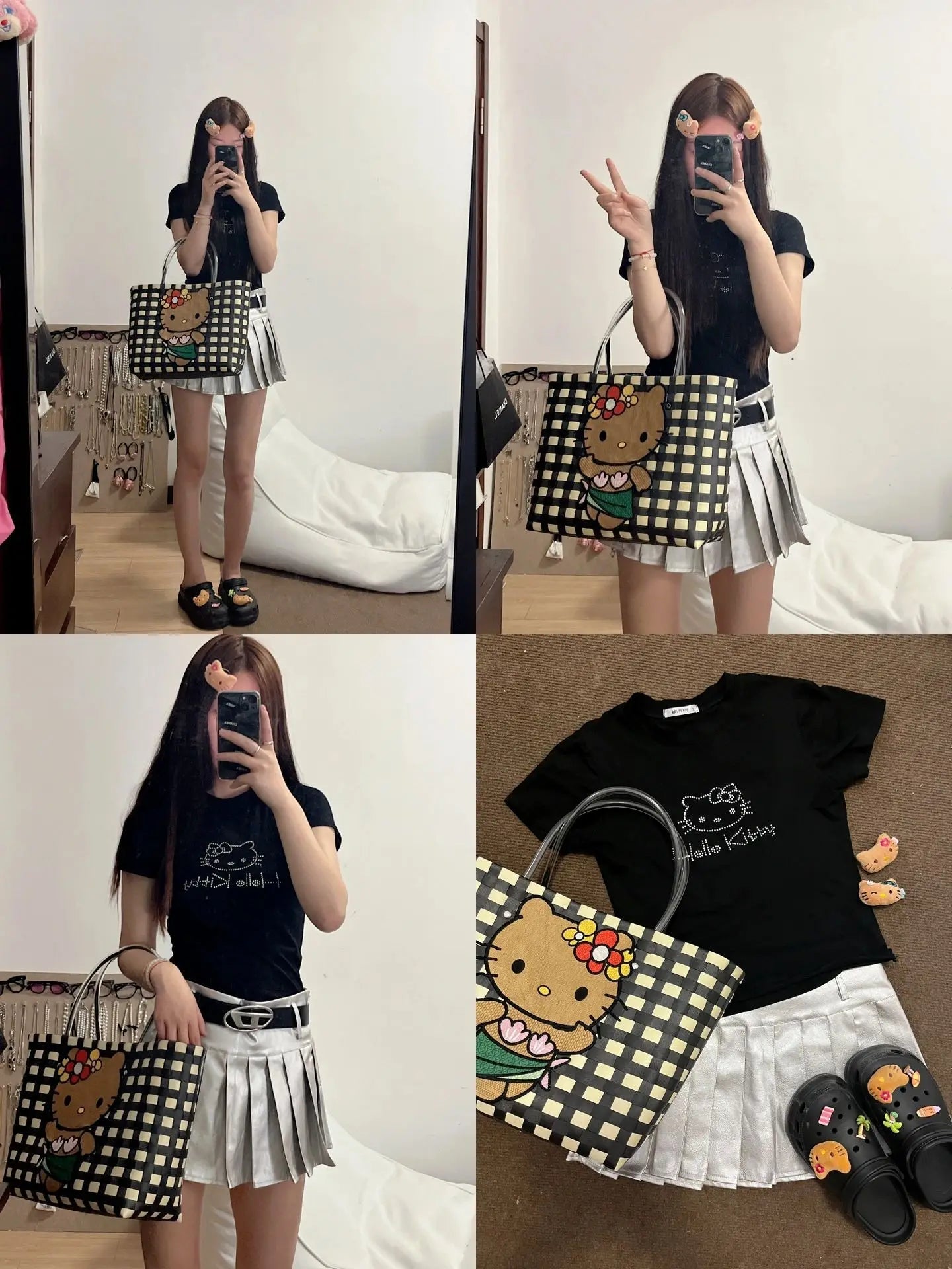 New Hello Kitty Handheld Woven Bag Fashion High Quality Girls' Beach Bag Cartoon Large Capacity Multifunctional Women's Handbag My Store