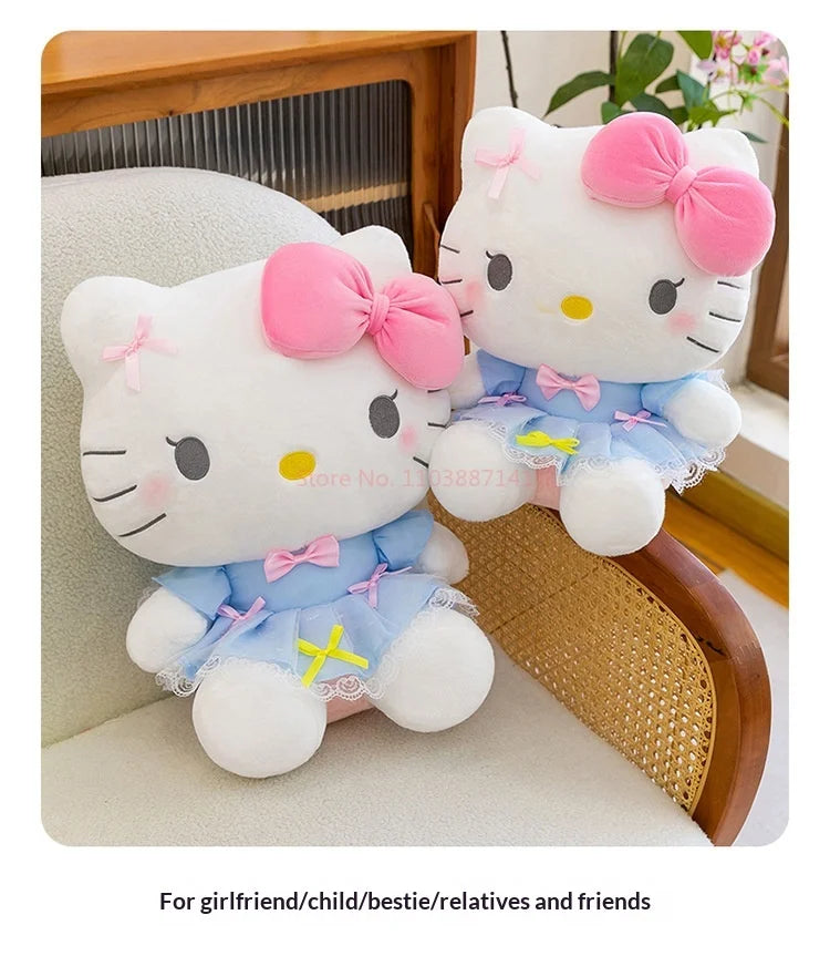 New Style Hello Kitty Plush Toy Big Pink Bow Blue Lace Dress Stuffed Doll Soft Plushie For Kids Girls Birthday Gift Room Decor My Store