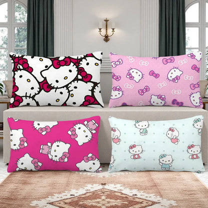 pink Tiling Pattern cushion cover Rectangle Pillow Cover bow Hello kawaii Home Sofa living Room k-Kitty Coffee Shop Pillowcase My Store